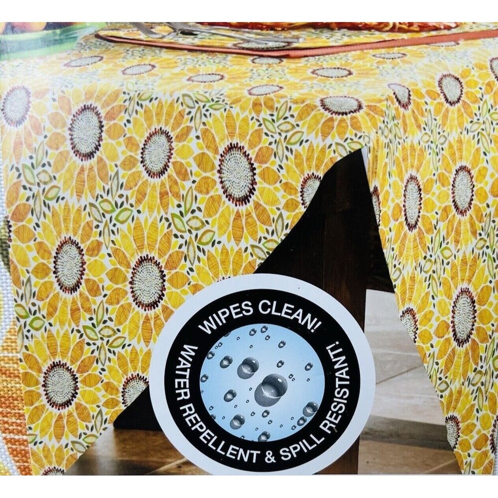 Printed In/Outdoor Fabric Tablecloth,60"x84"Oblong,YELLOW SUNFLOWERS BURS,Fiesta